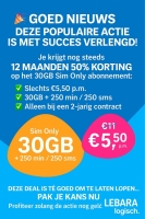 Lebara Sim Only Abonnement 30Gb + 250 min | 250 SMS | AANBIEDING